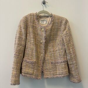 Chanel Pastel Tweed Jacket with Pearl Button